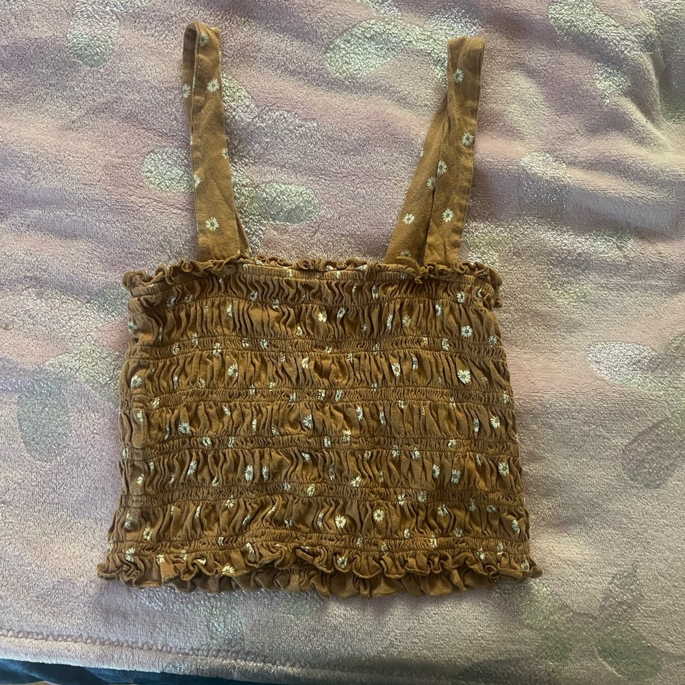 American Eagle Outfitters Brown Smocked Tank Top